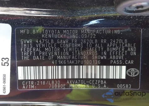 2023 Toyota Camry Xse z USA, uszkodzony, nr VIN 4T1K61AK3PU100136